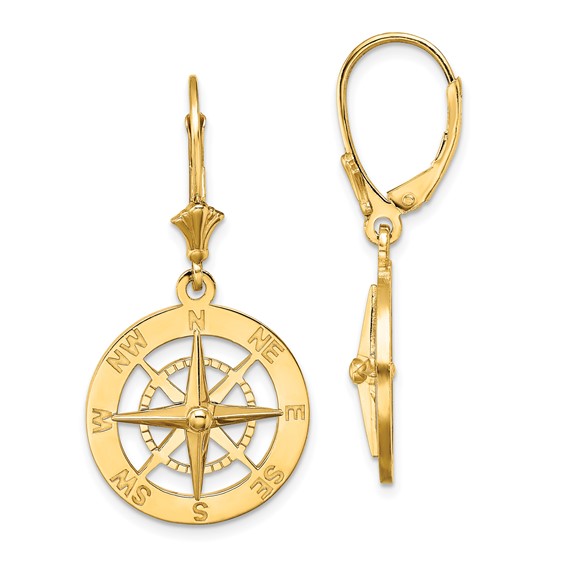 Gold Compass Leverback Earrings