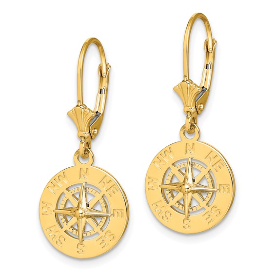Gold Compass Leverback Earrings