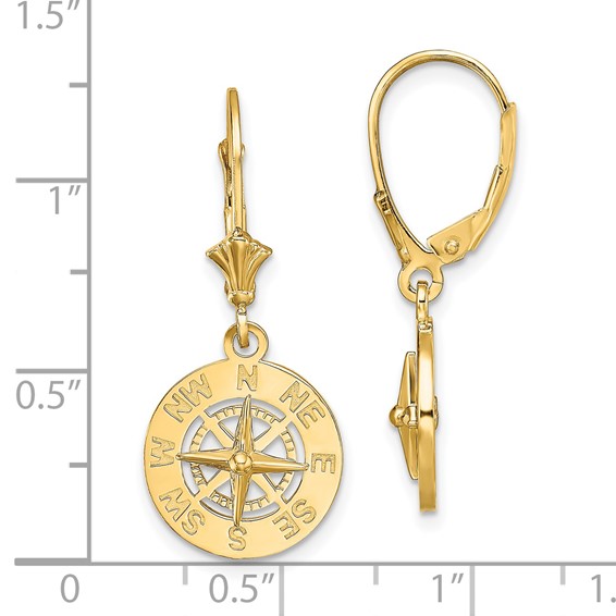 Gold Compass Leverback Earrings