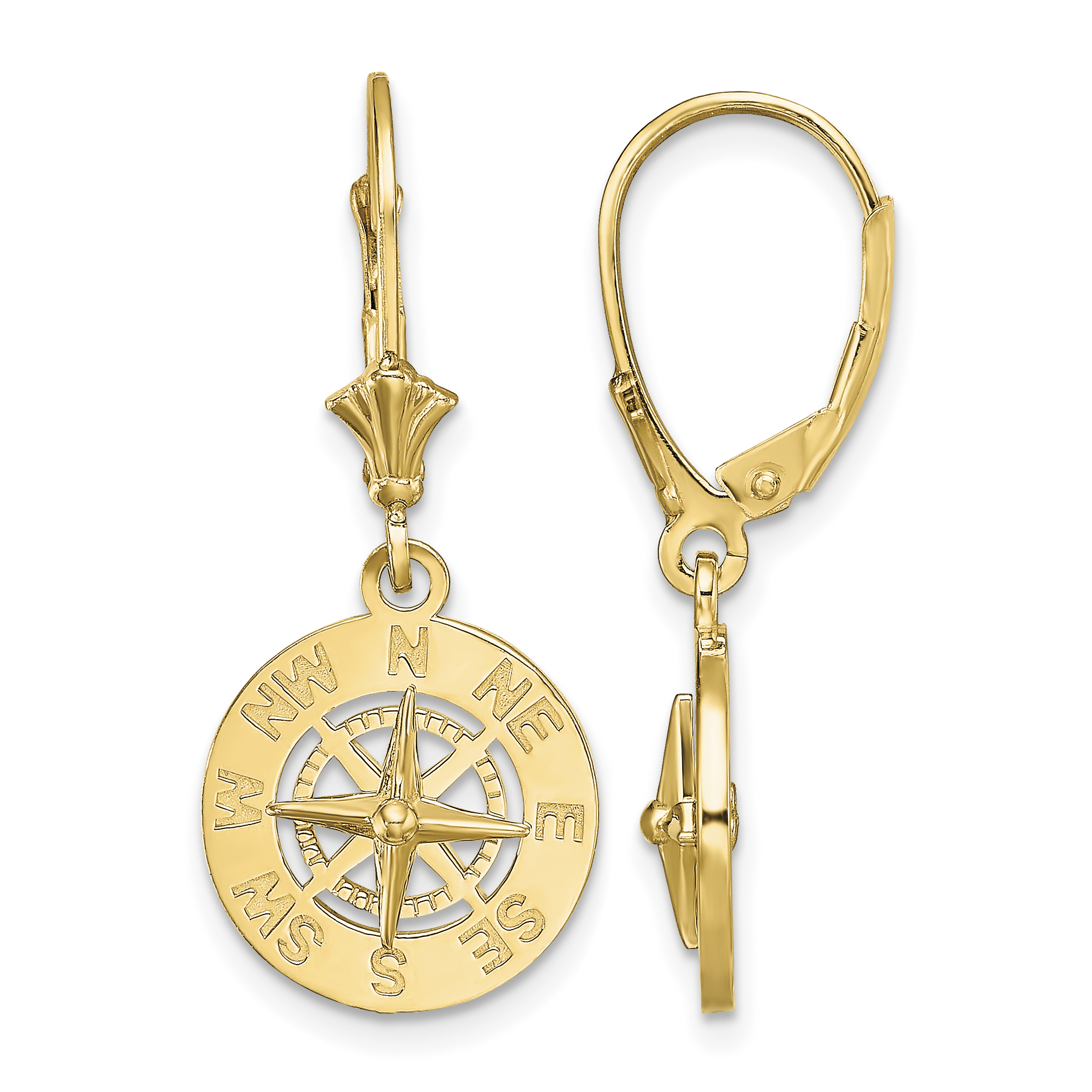 14K Mini Nautical Compass Leverback Earrings (TF1846)