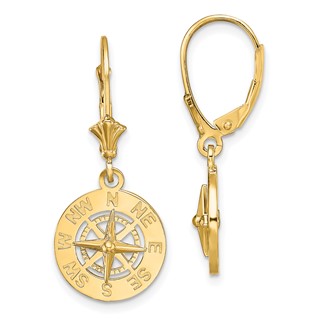 Gold Compass Leverback Earrings