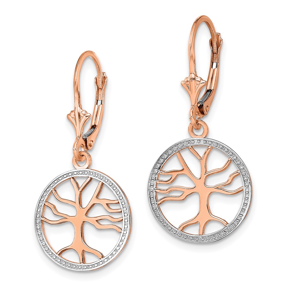 14K Tree of Life w/ RH Round Frame Leverback Earrings (TF1853)