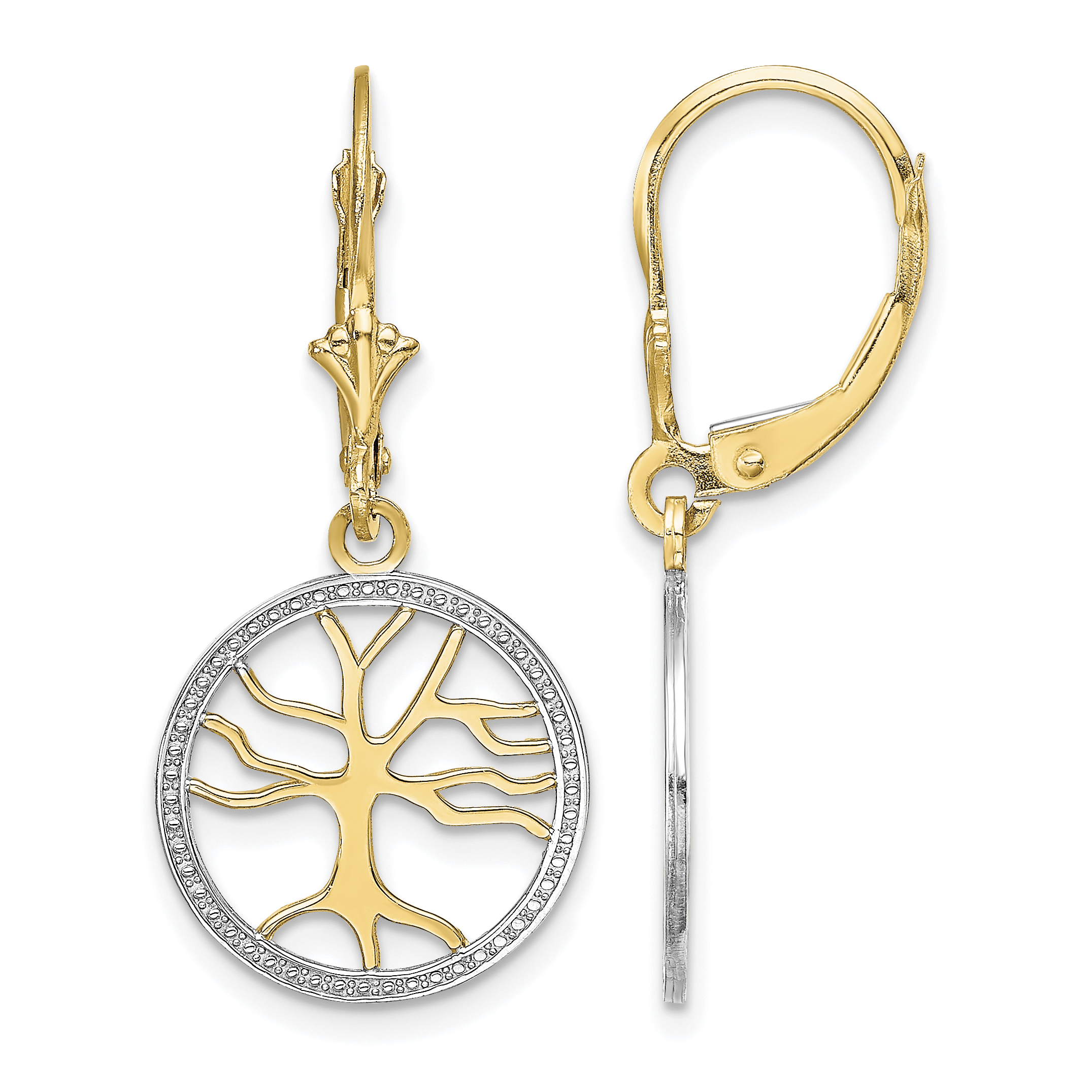 14K Tree of Life w/ RH Round Frame Leverback Earrings (TF1853)