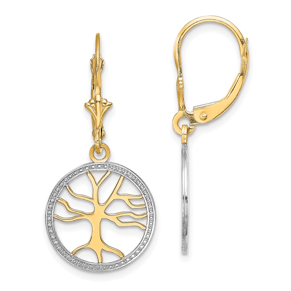 14K Tree of Life w/ RH Round Frame Leverback Earrings