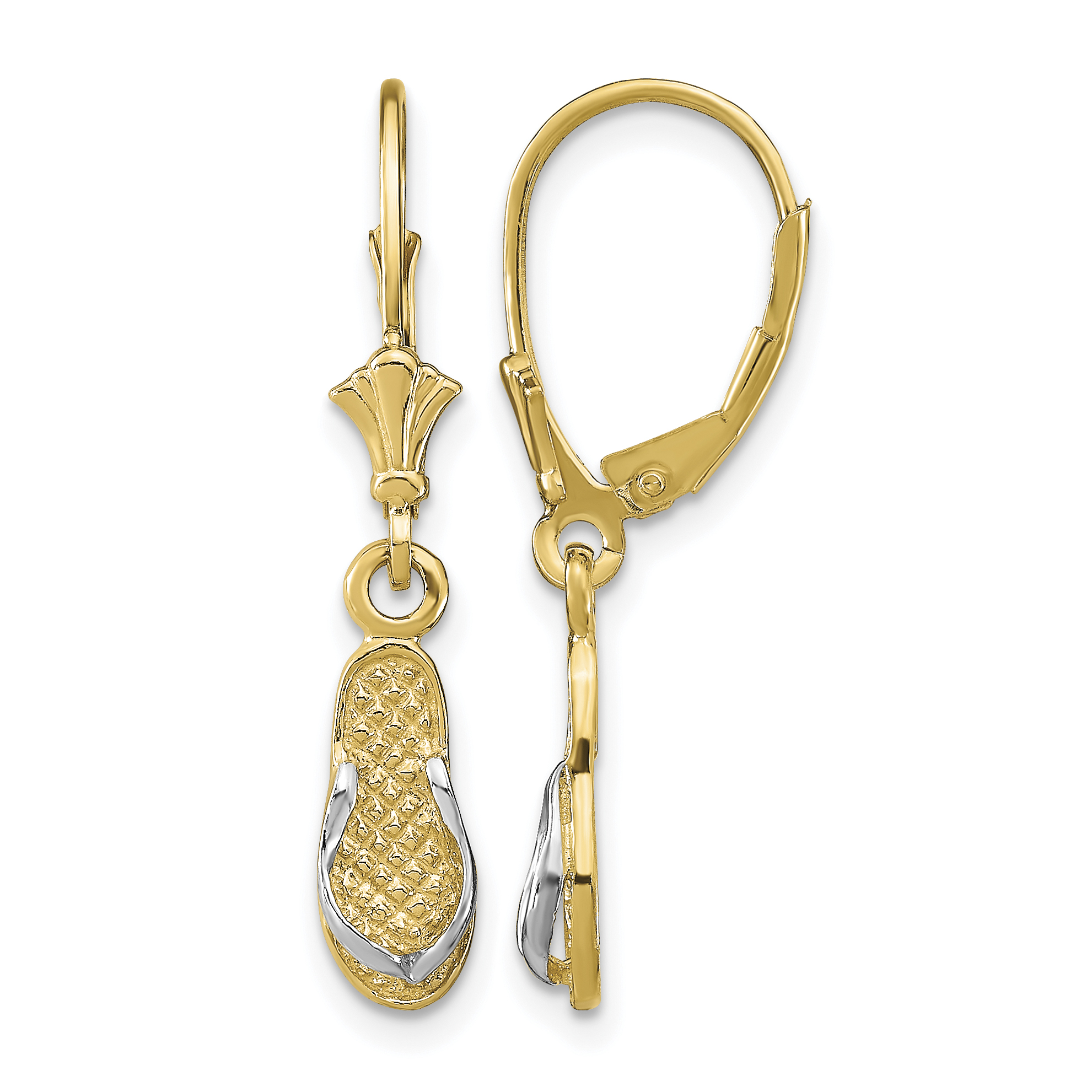 14K and Rhodium Flip Flop Leverback Earrings (TF1858)