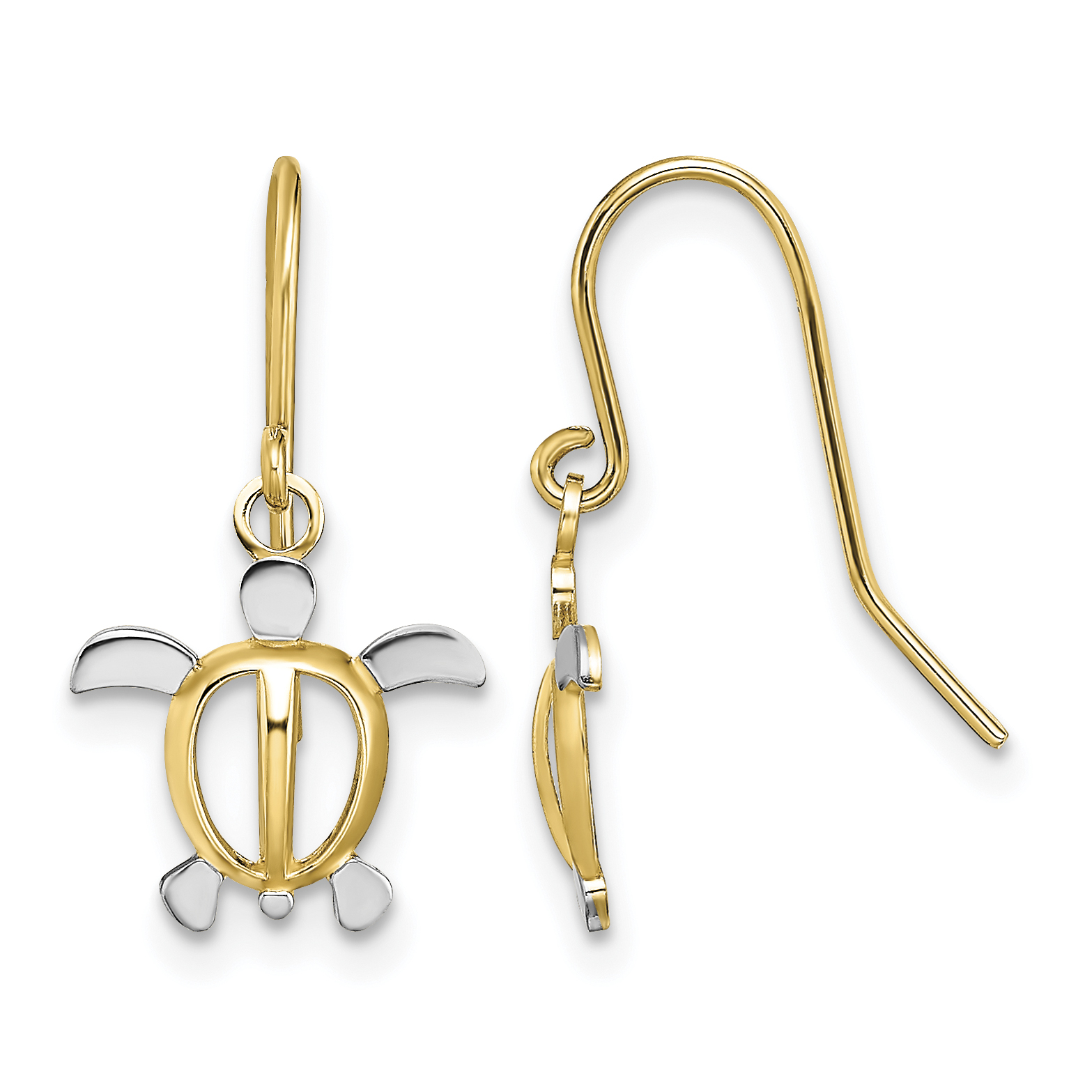 14K W/ Rhodium Sea Turtle Dangle Earrings (TF1862)
