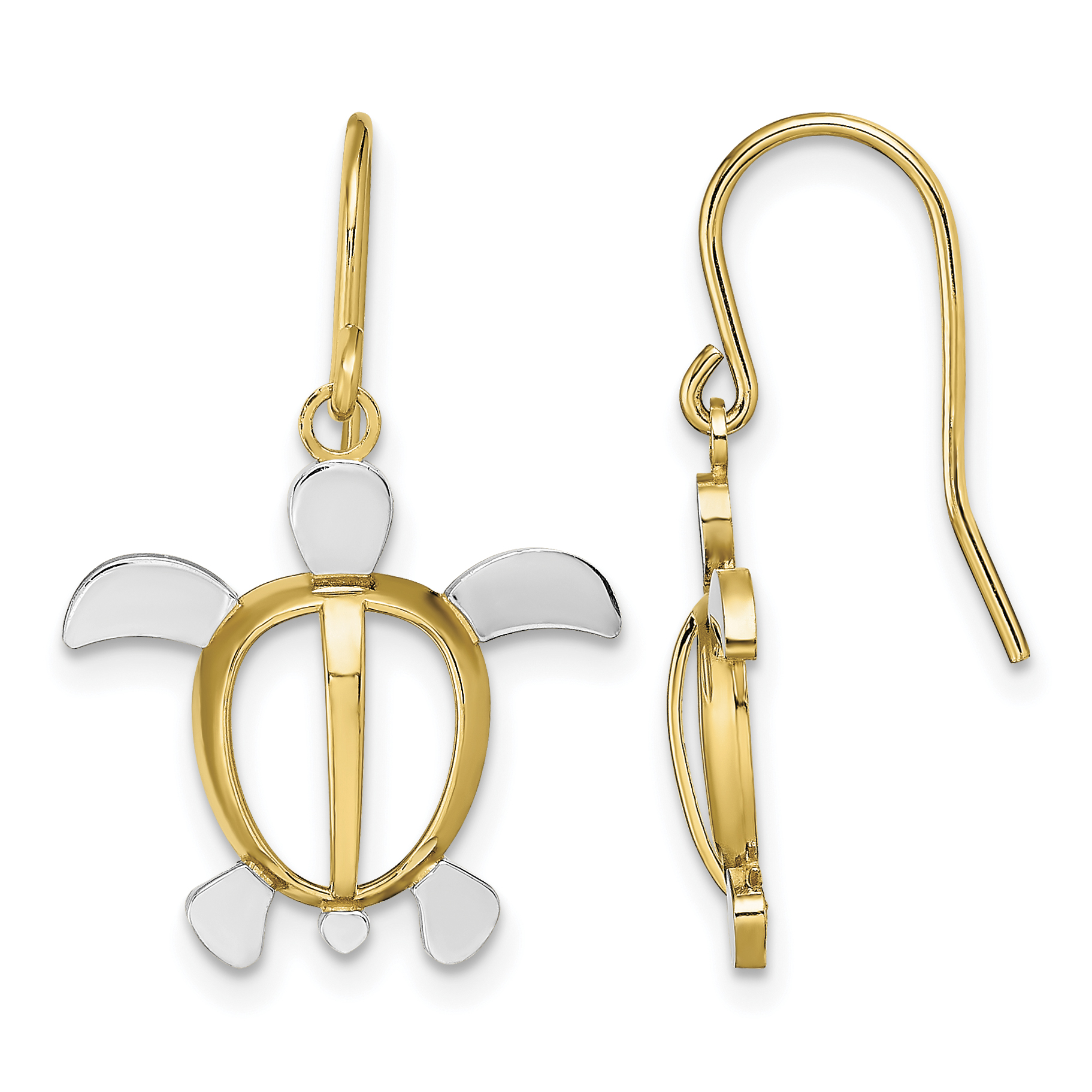 14K W/ Rhodium Sea Turtle Dangle Earrings (TF1863)