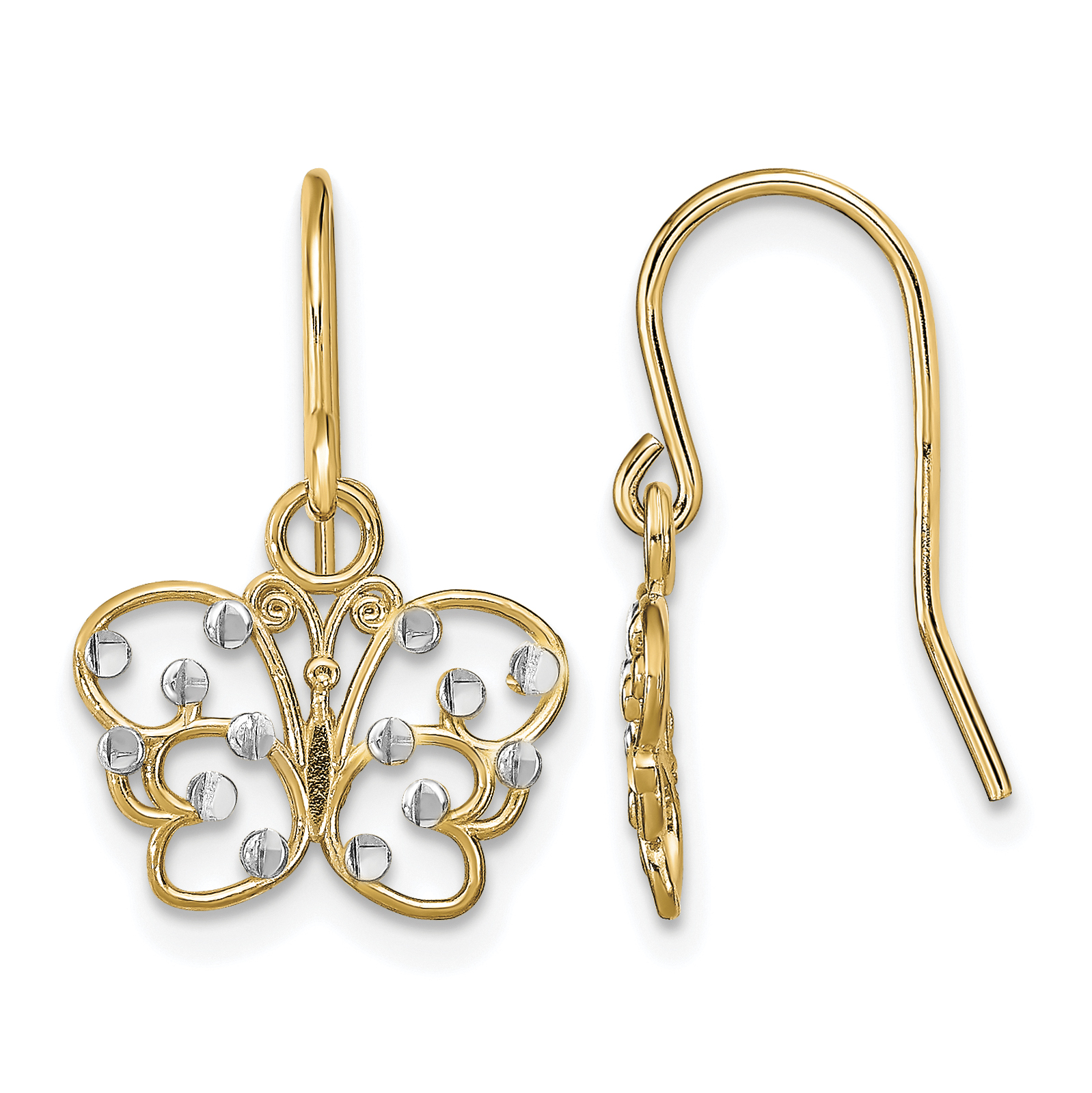14K w/ Rhodium D/C Butterfly Wire Earrings (TF1869)
