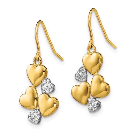 14K and White Rhodium Polished Hearts French Hook Earrings