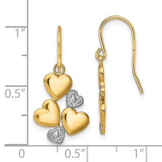 14K and White Rhodium Polished Hearts French Hook Earrings
