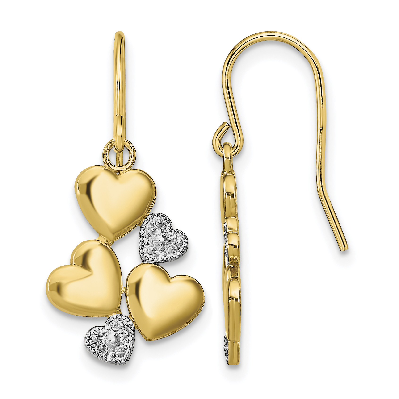 14K w/Rhodium Polished Hearts Shepherd Hook Earrings (TF1870)