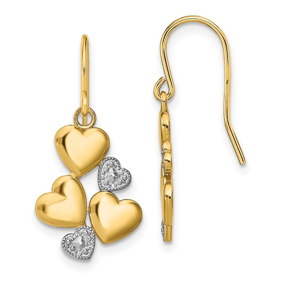 14K and White Rhodium Polished Hearts French Hook Earrings