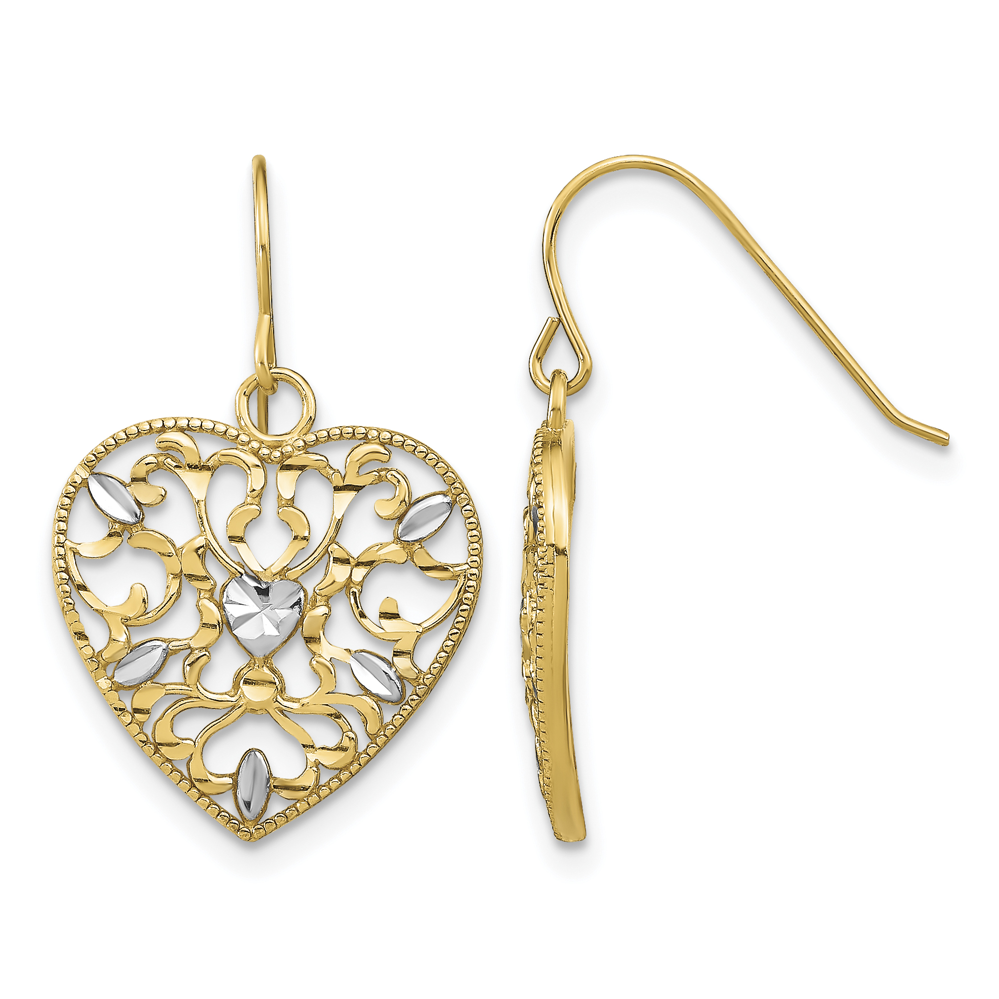 14k w/ RH Filigree Cut-Out Heart Wire Earrings (TF1883)