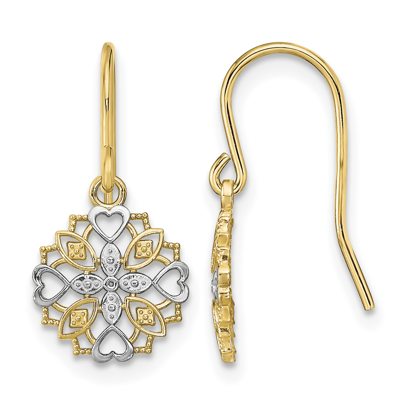 14K and Rhodium Fancy Dangle Wire Earrings (TF1888)