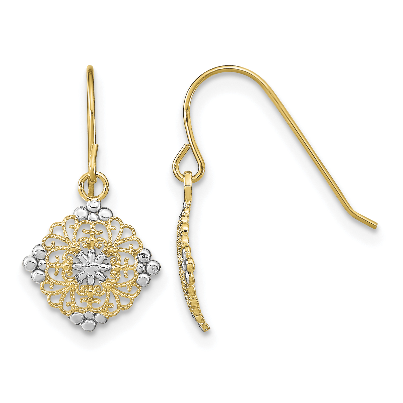 14K w/Rhodium D/C Center Mini Filigree Medallion Earrings (TF1890)
