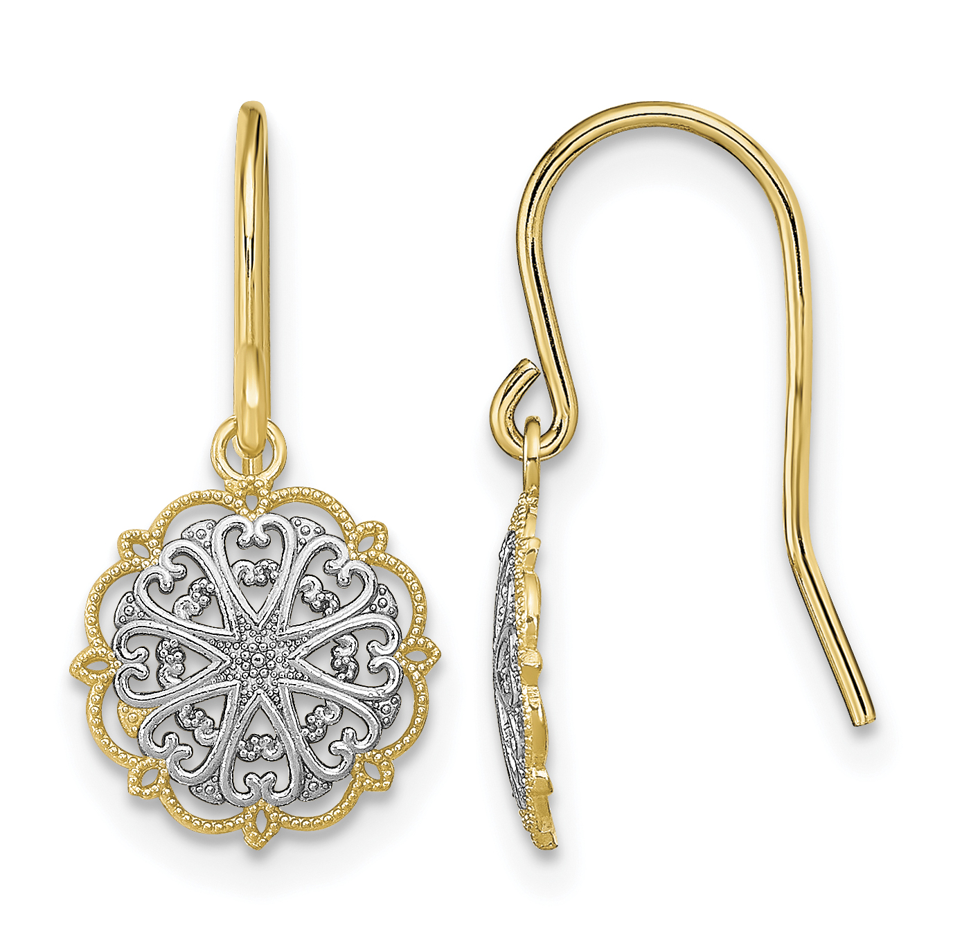 14K and Rhodium Fancy Dangle Wire Earrings (TF1891)