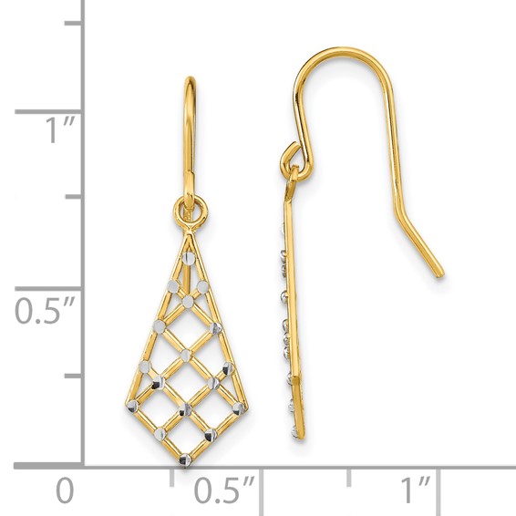 14K and White Rhodium Diamond-cut Criss-Cross Dangle French Hook Earrings