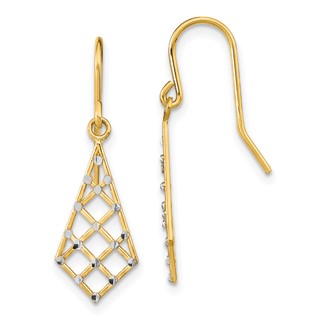 14K and White Rhodium Diamond-cut Criss-Cross Dangle French Hook Earrings