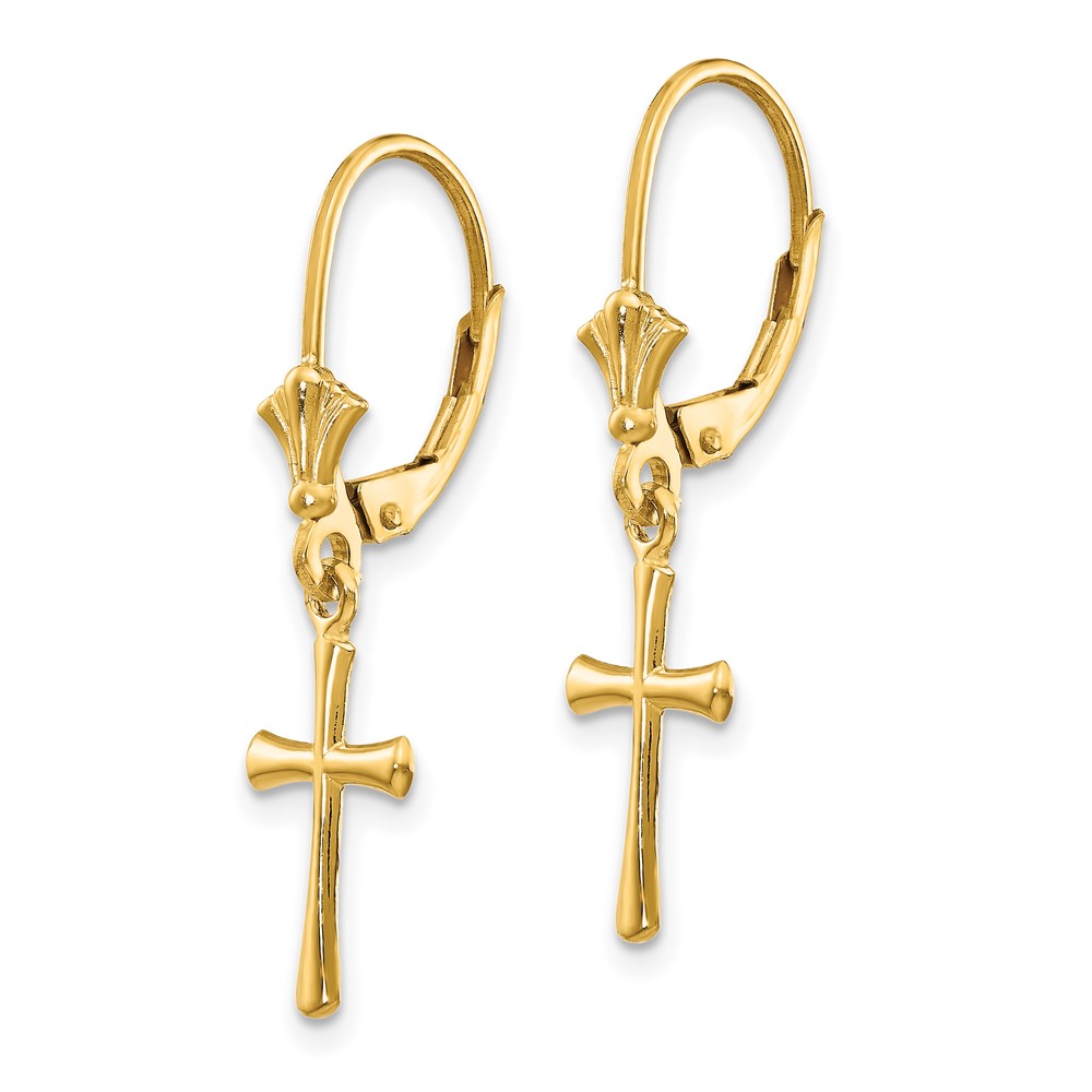 14k Polished Cross Leverback Earrings (TF1924)