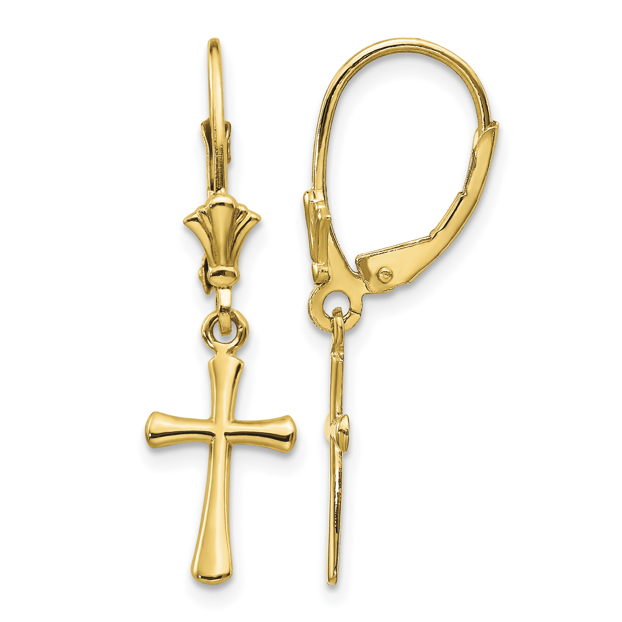 14k Polished Cross Leverback Earrings (TF1924)