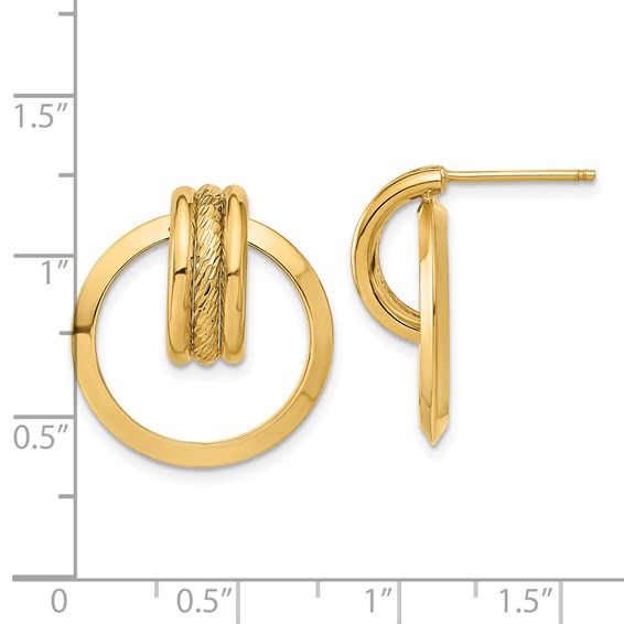 14k Diamond-cut Center Triple Wire in Circle Post Dangle Earrings