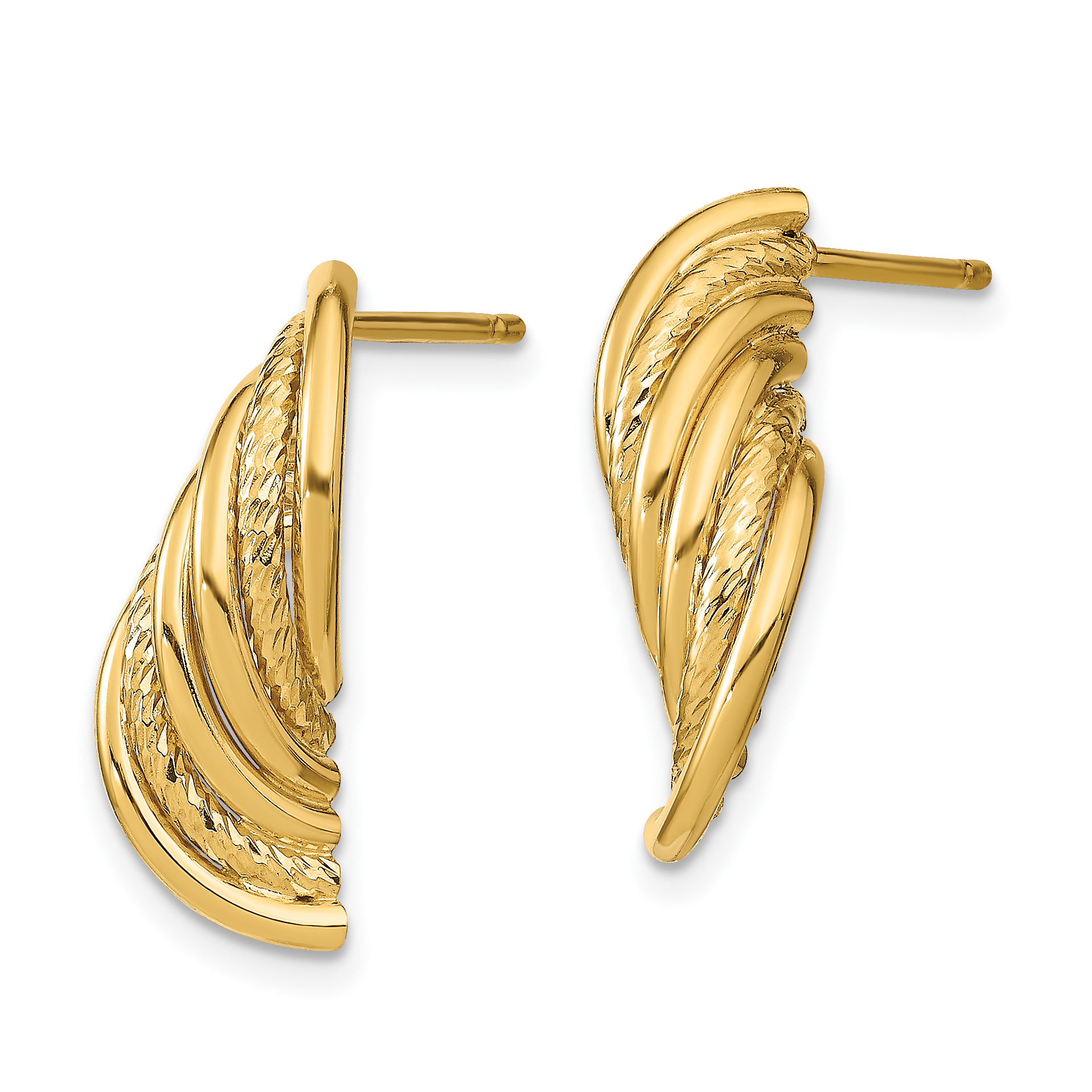 14k Fancy Polished Diamond-cut Twisted Post Dangle Earrings TF1926 - Picture 2 of 4