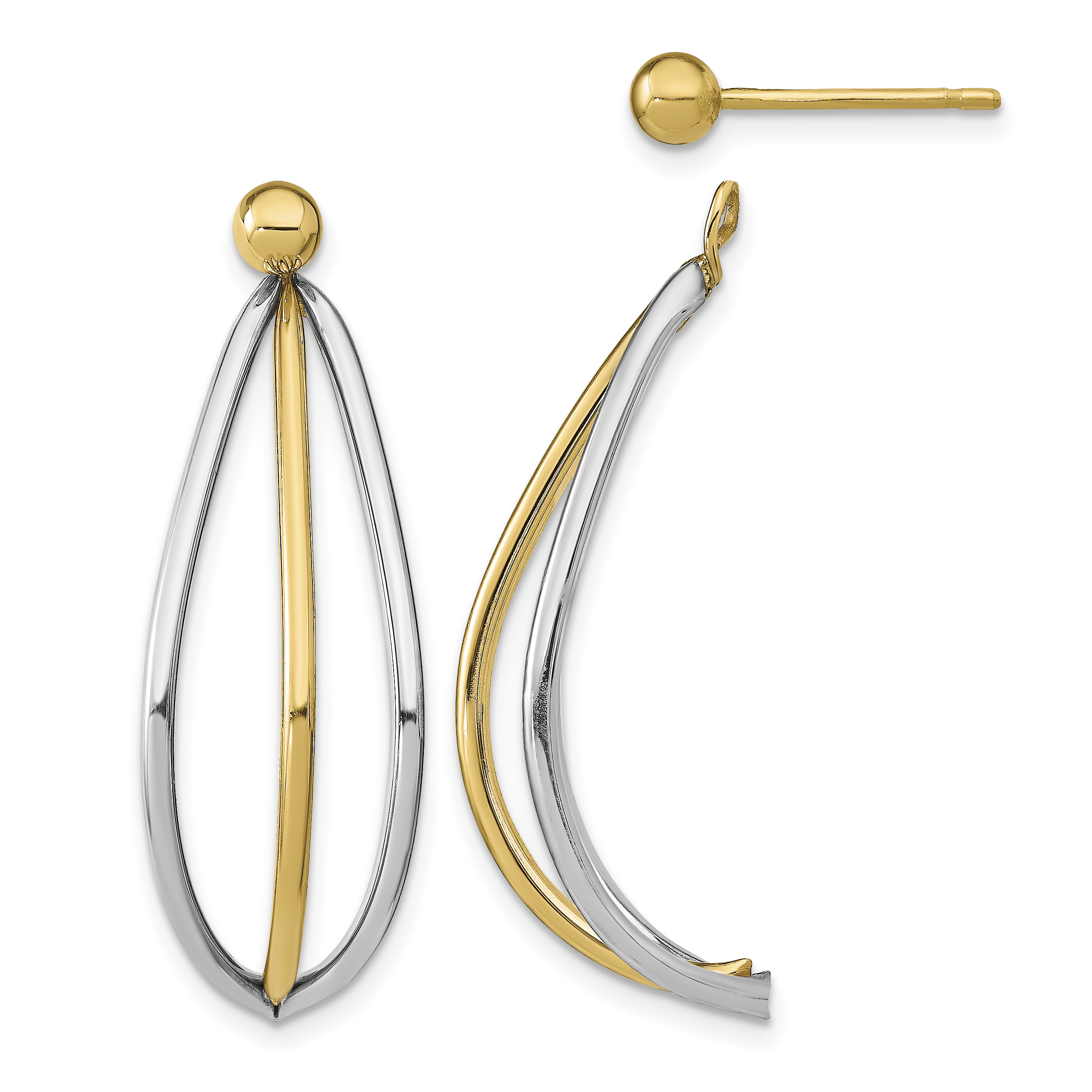 14k w/ White Rhodium Ball Stud w/ Triple Wire Dangle Jacket Earrings (TF1929)