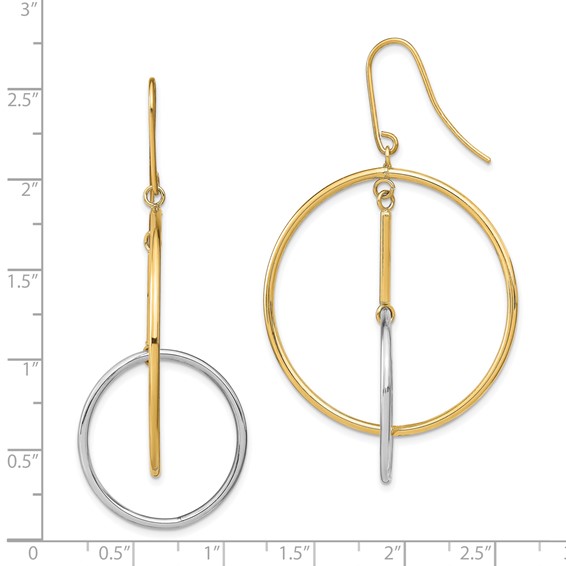 14k Two-Tone Double Circle & Bar Dangle Earrings
