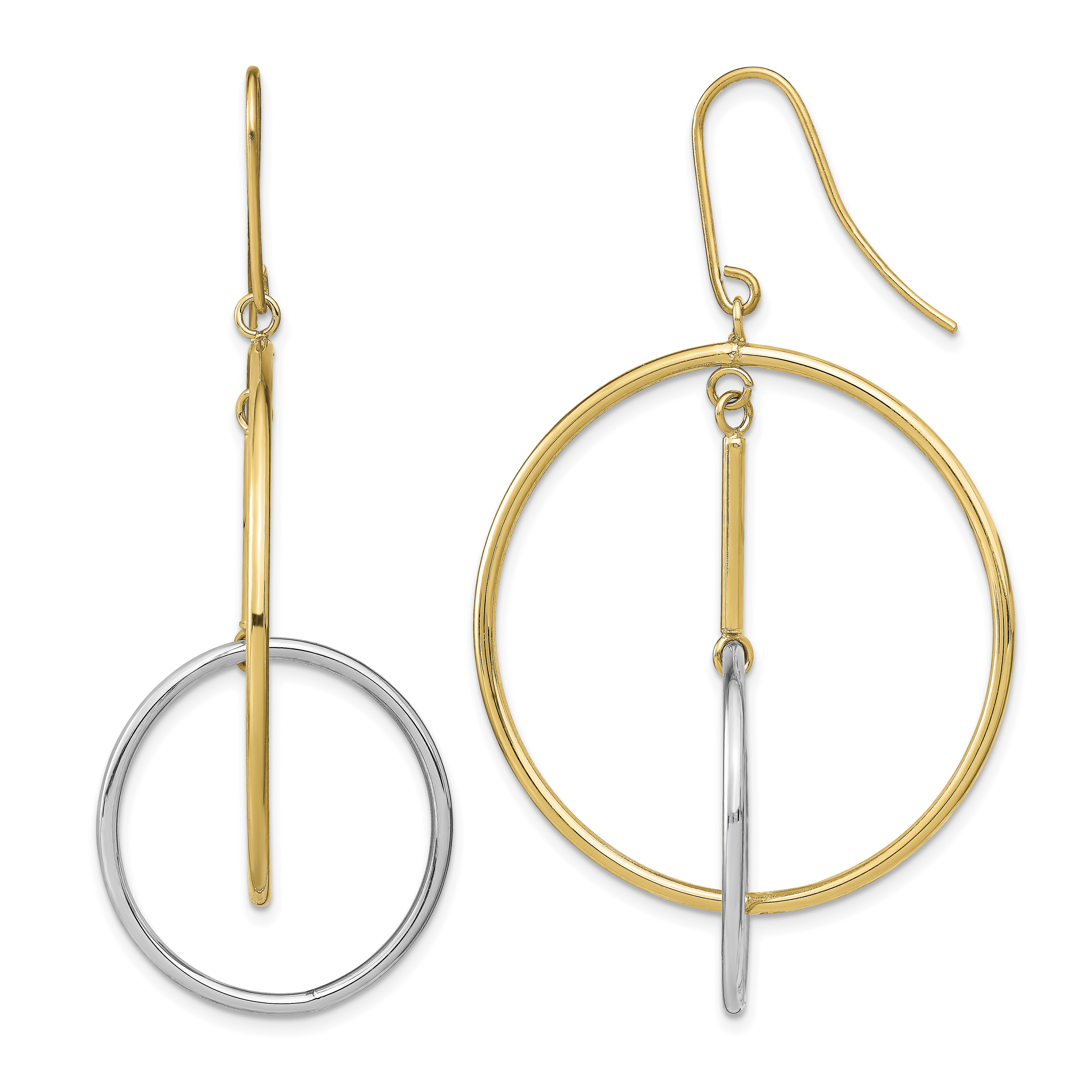 14k Two-Tone Double Circle & Bar Dangle Earrings (TF1934)