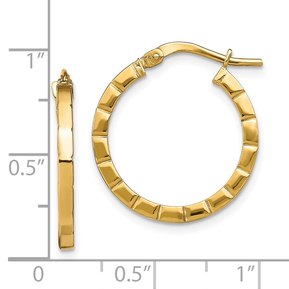14k Small Striped Edge Hoop Earrings (TF1941)