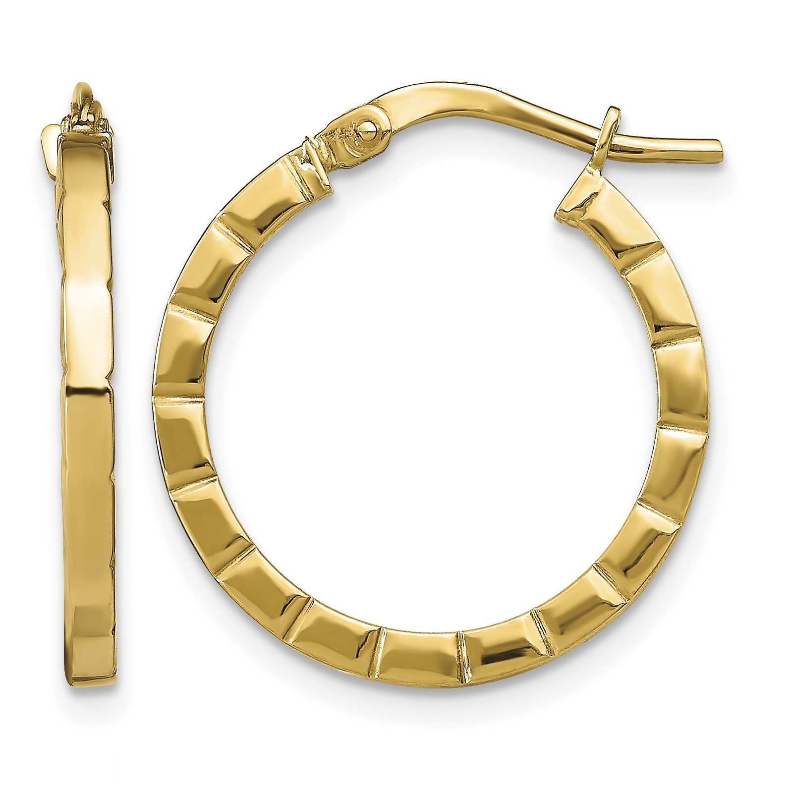 14k Small Striped Edge Hoop Earrings (TF1941)