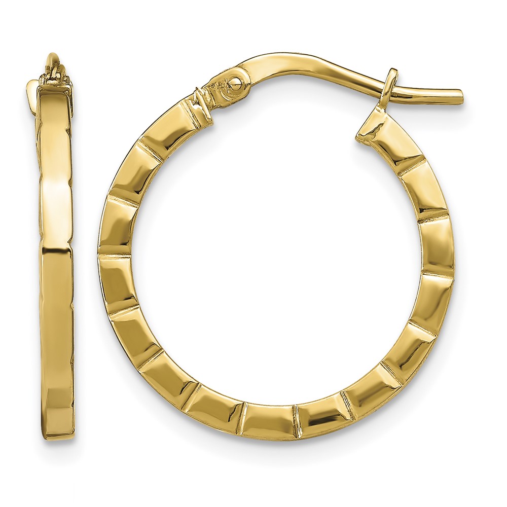 14k Small Striped Edge Hoop Earrings (TF1941)