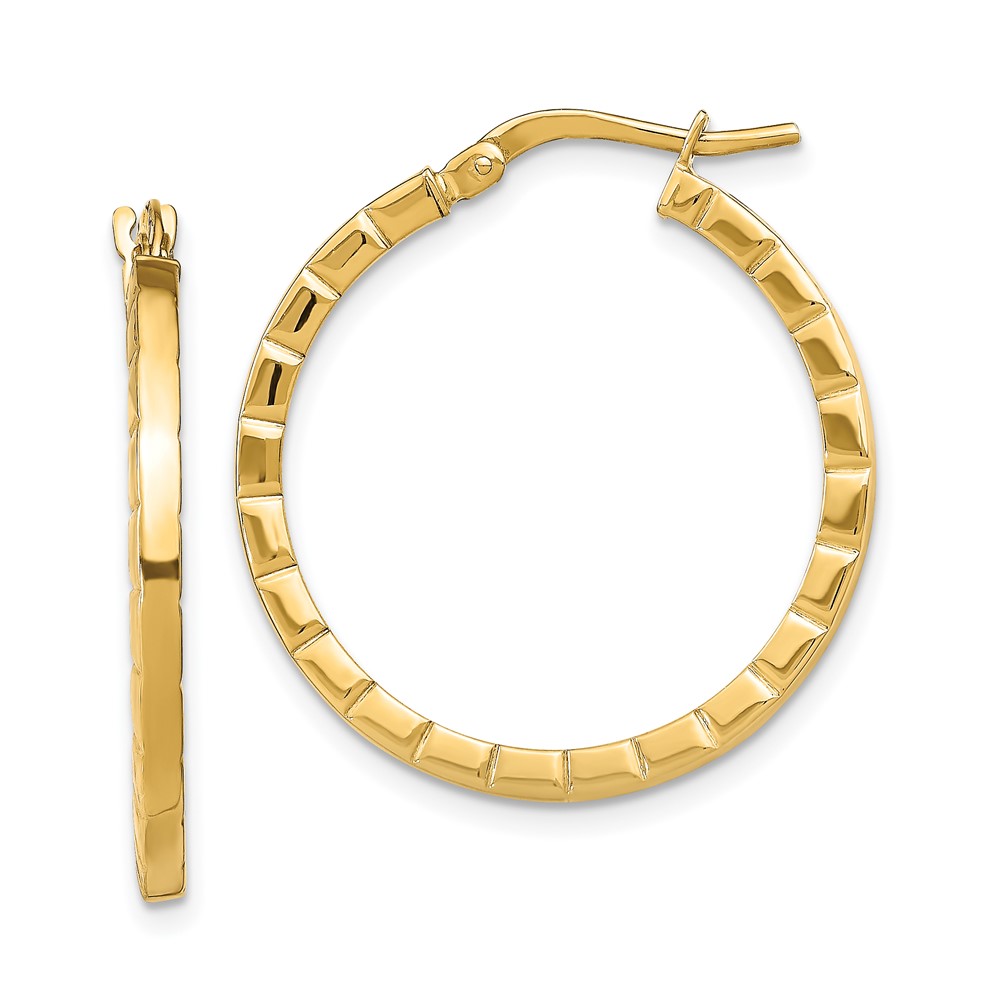 14k Large Striped Edge Hoop Earrings