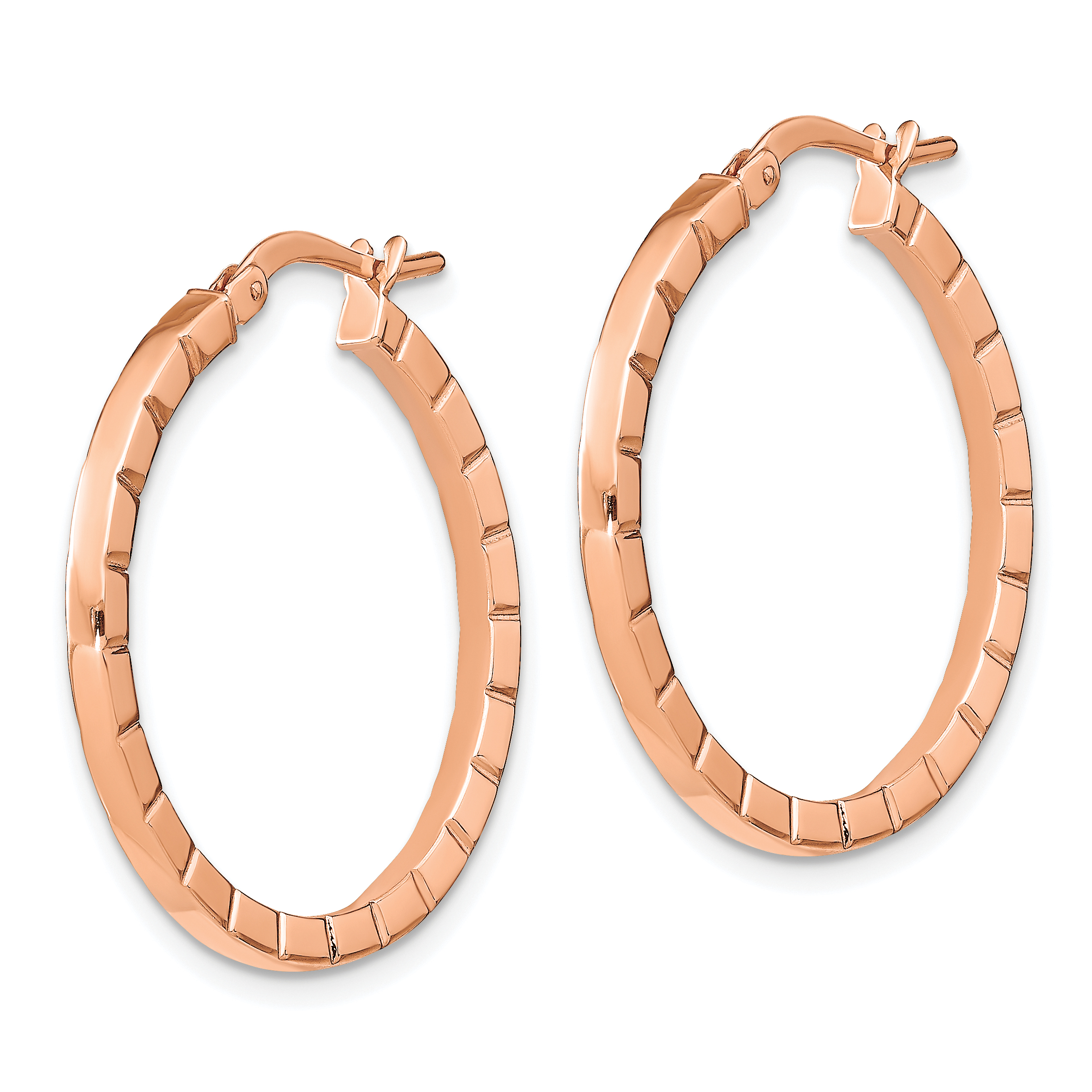 14k Rose Gold Striped Edge Hoop Earrings TF1942R - Picture 2 of 4