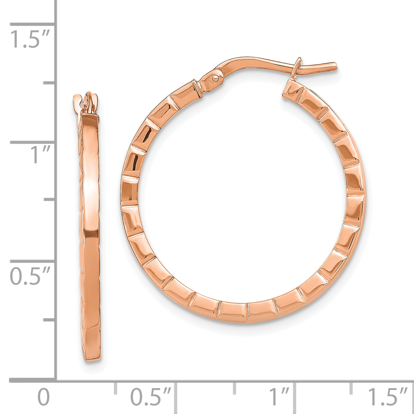 14k Rose Gold Striped Edge Hoop Earrings TF1942R - Picture 4 of 4