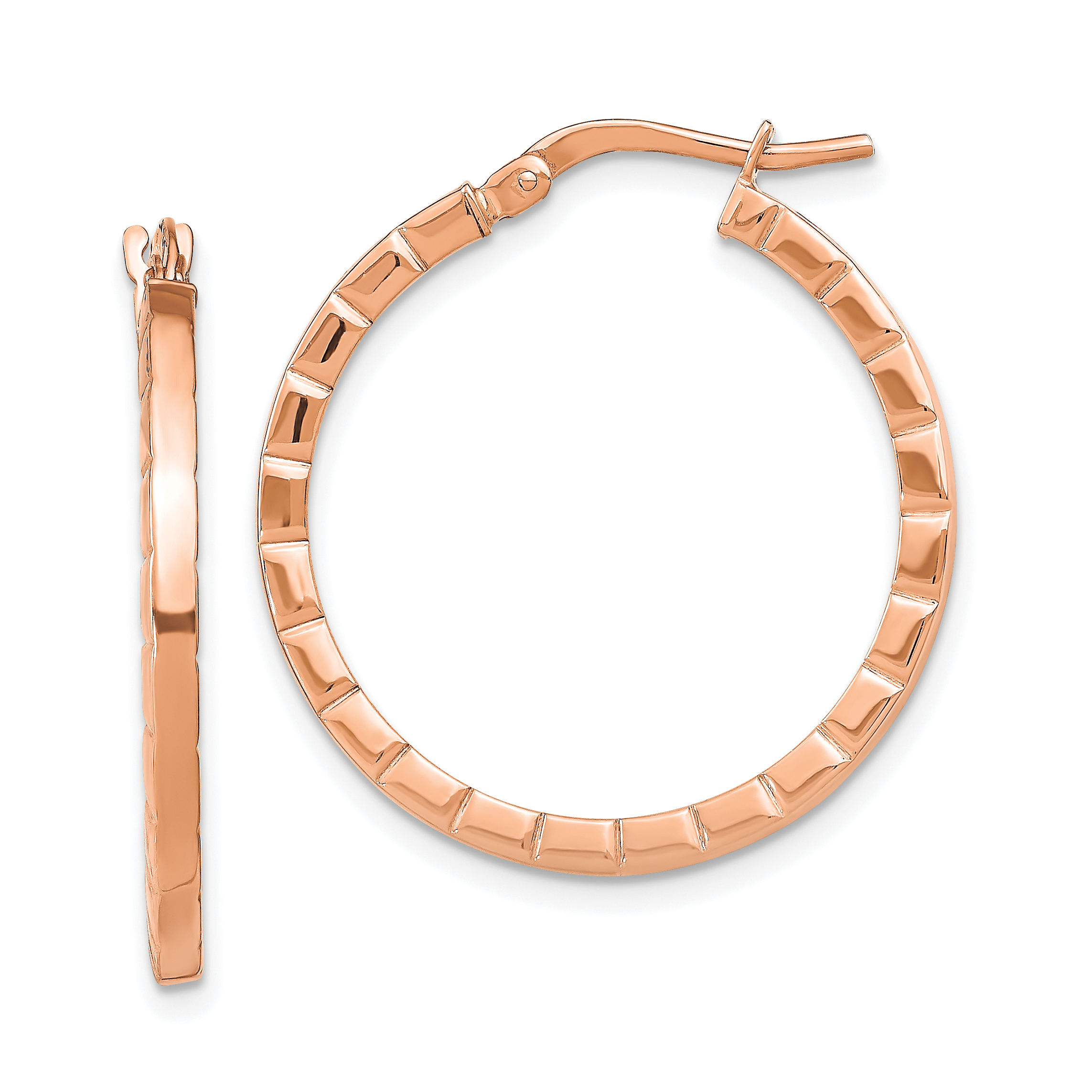 14k Rose Gold Striped Edge Hoop Earrings TF1942R - Picture 1 of 4
