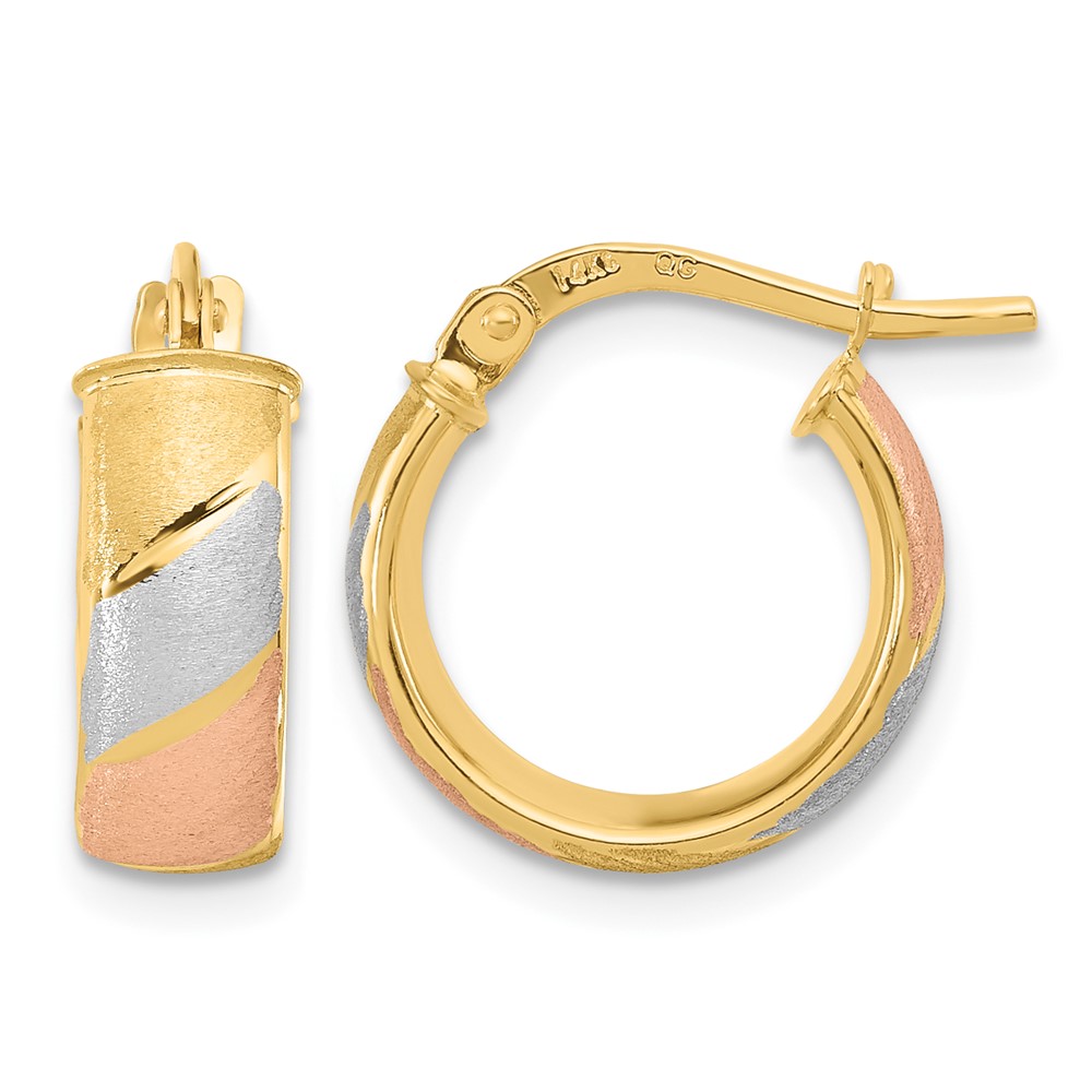 14k w/White and Rose Rhodium Polished Satin Hoop Earrings (TF1961)