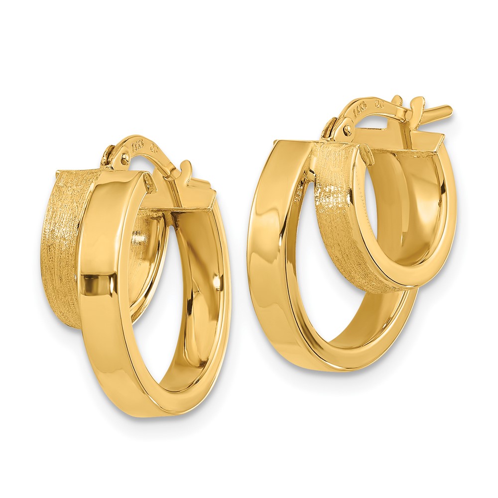 14K Polished and Brushed Square Tube Double Hoop Earrings (TF1963)