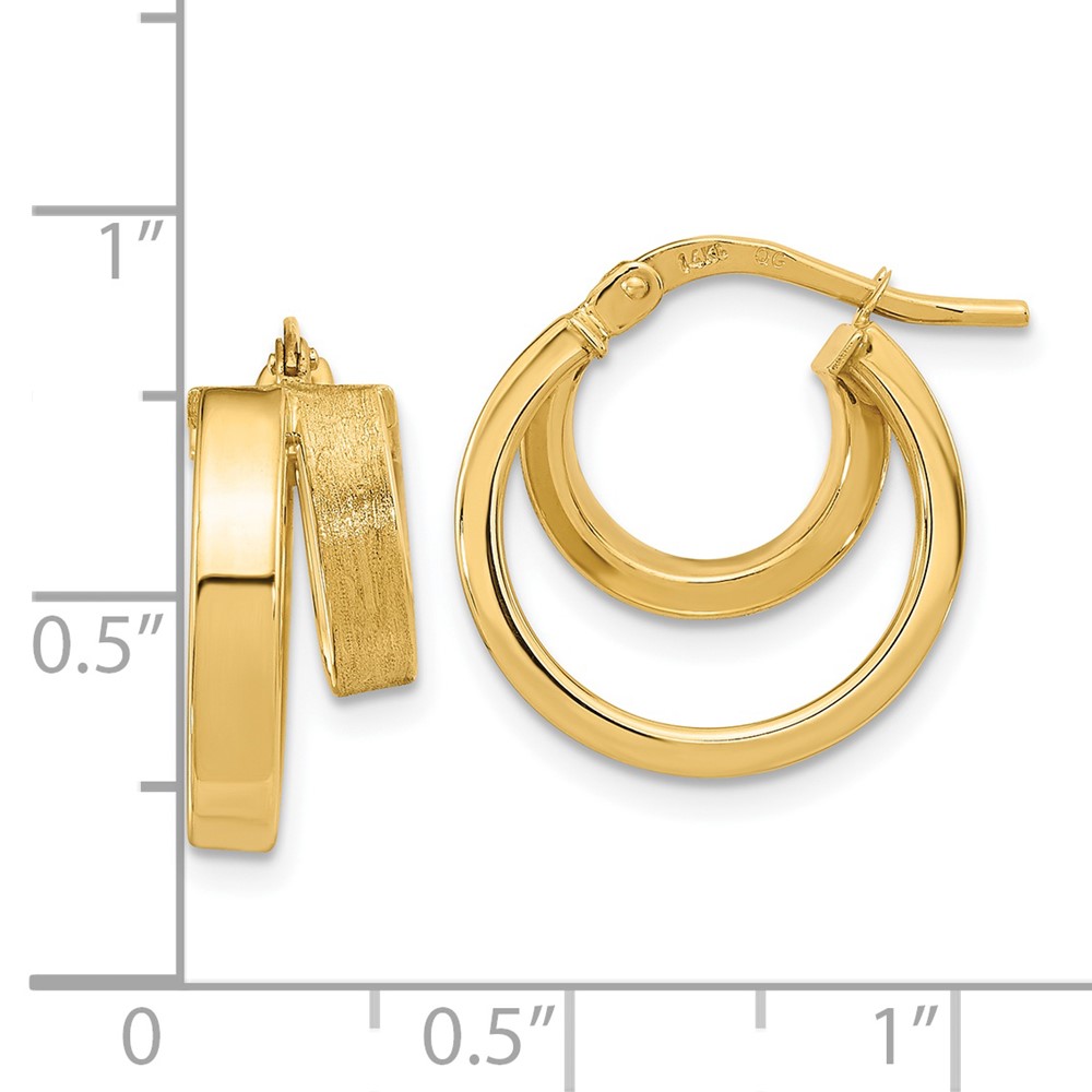 14K Polished and Brushed Square Tube Double Hoop Earrings (TF1963)