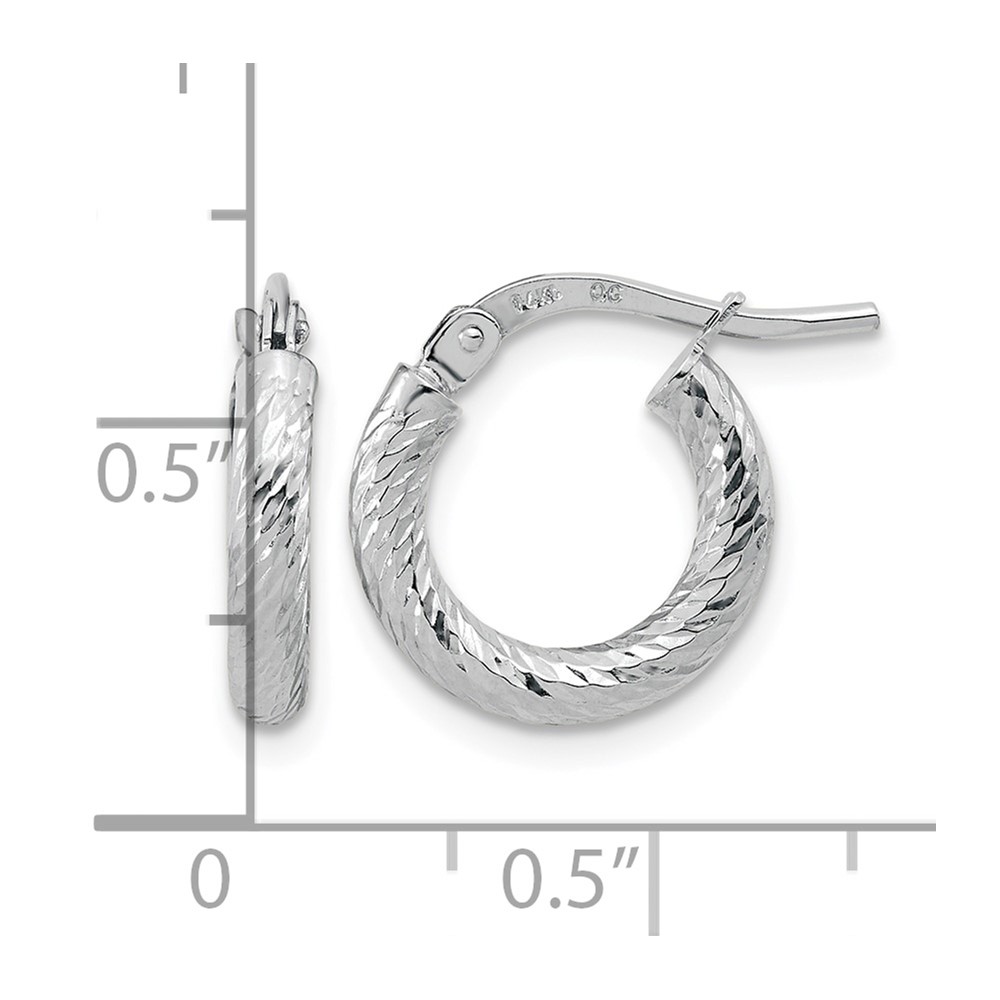 14k White Gold Polished Diamond-cut 2.4mm Hoop Earrings (TF1964W)