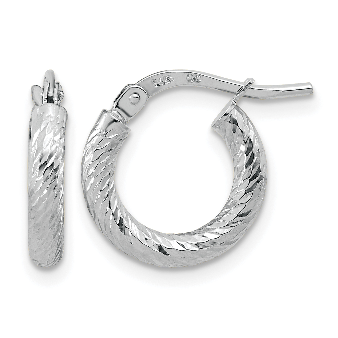 14k White Gold Polished Diamond-cut 2.4mm Hoop Earrings (TF1964W)