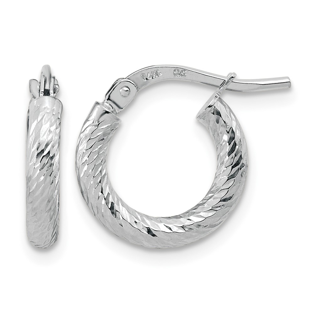 14k White Gold Polished Diamond-cut 2.4mm Hoop Earrings (TF1964W)
