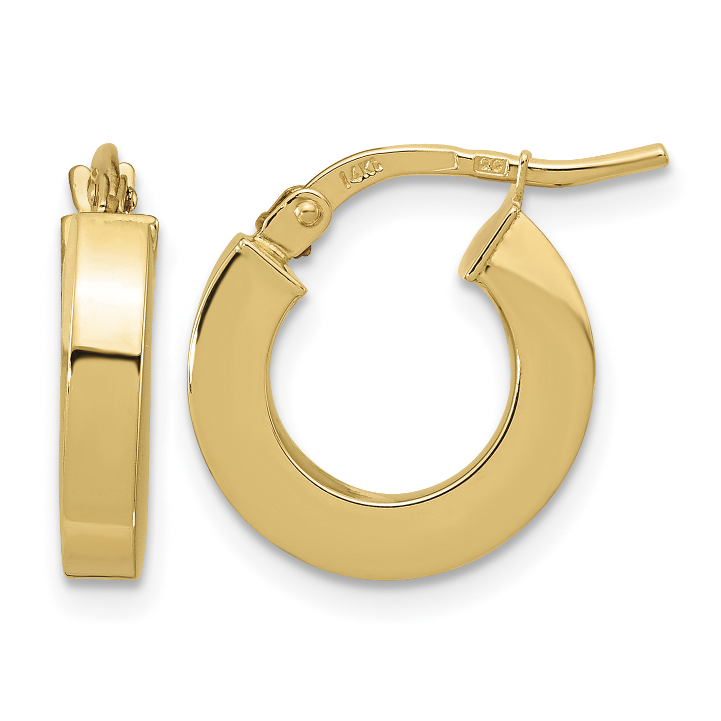 14k Polished 3mm Square Tube Hoop Earrings (TF1965)