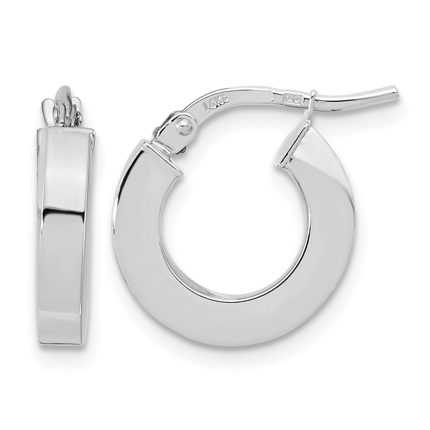 14k White Gold Polished 3mm Square Tube Hoop Earrings (TF1965W)
