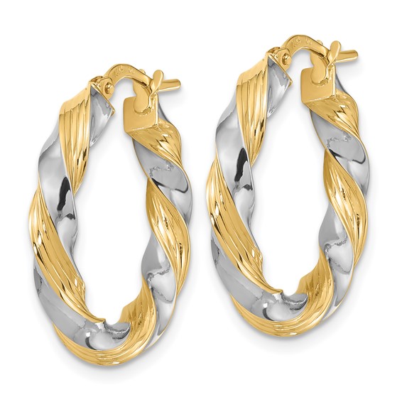 3.7mm Gold w/Rhodium Twisted Tube Hoop Earrings