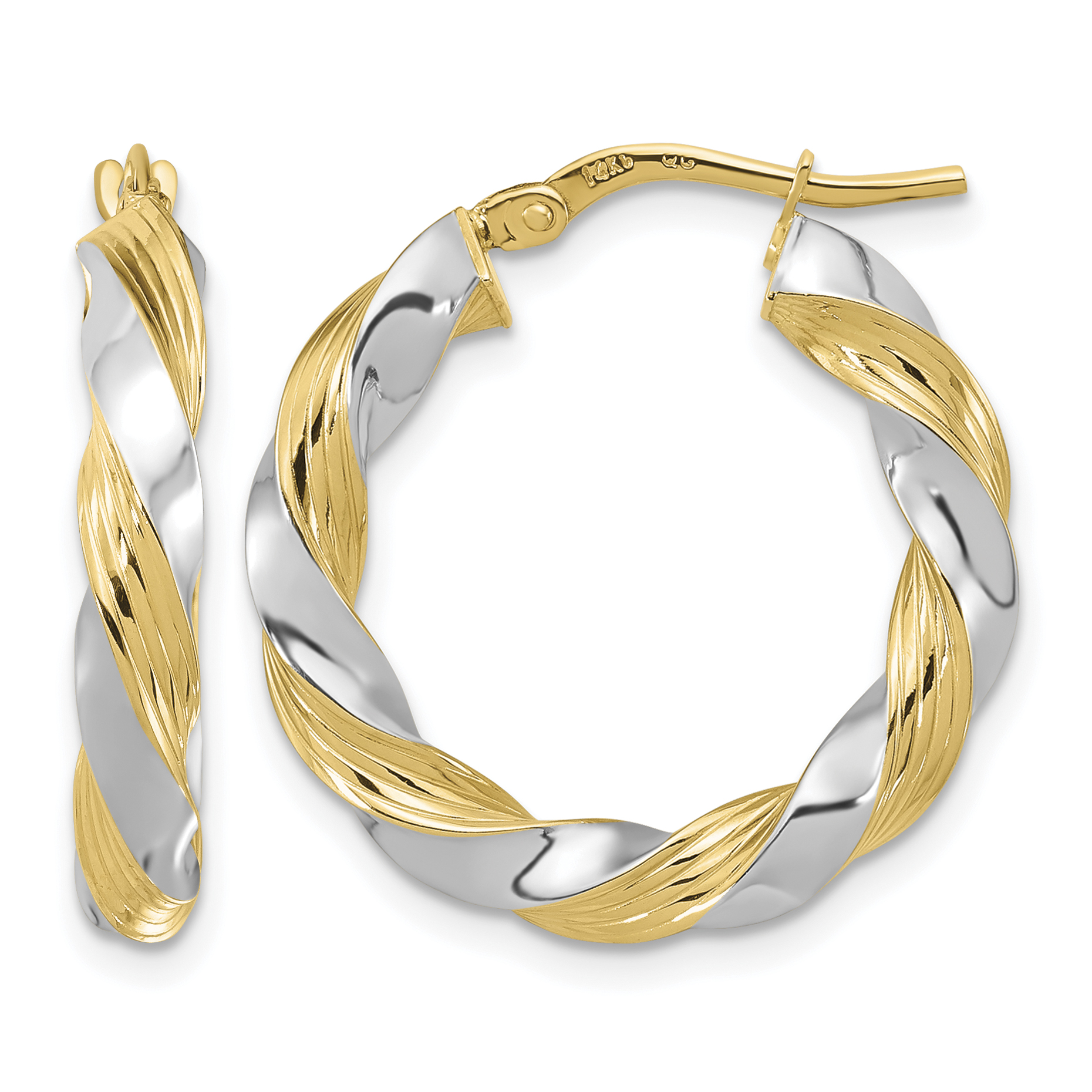 14k w/White Rhodium Polished Twisted Hoop Earrings (TF1967)