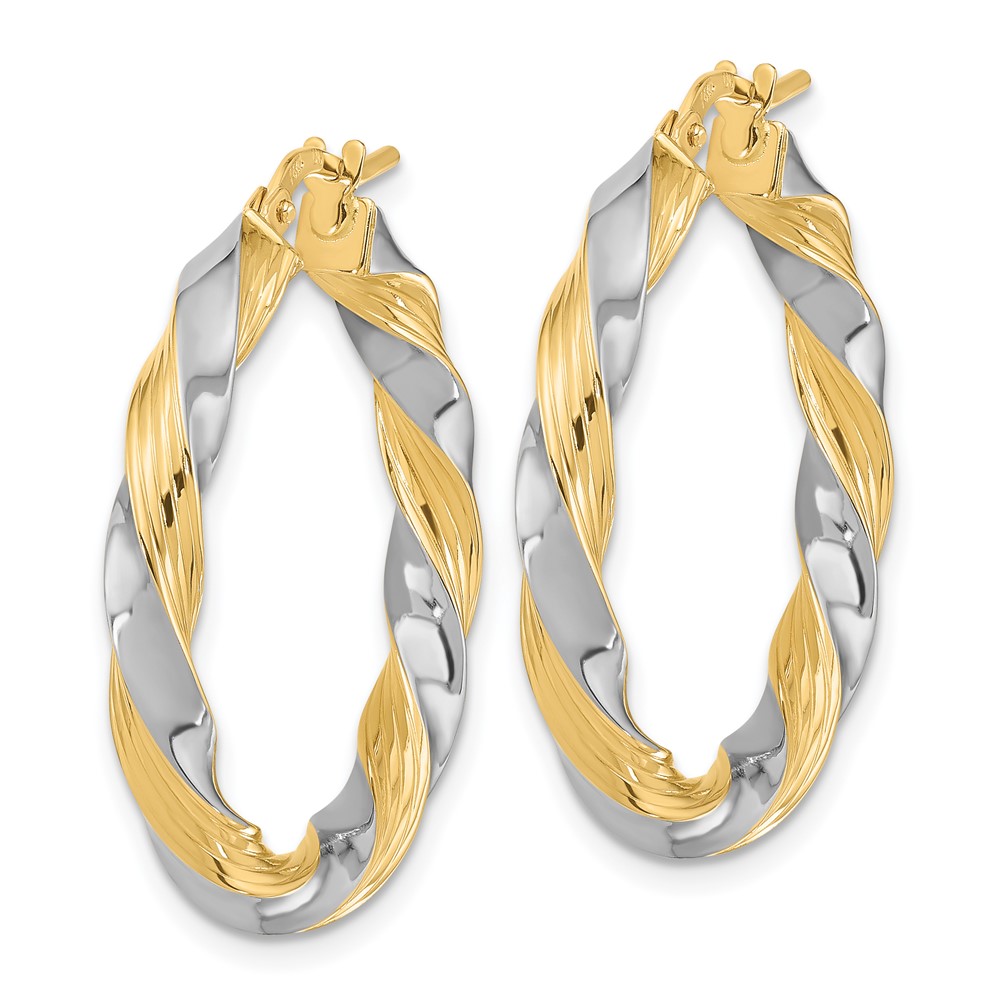 14k w/White Rhodium Polished Twisted Hoop Earrings (TF1968)