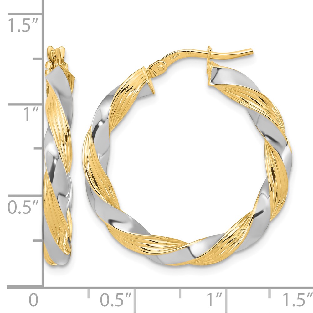 14k w/White Rhodium Polished Twisted Hoop Earrings (TF1968)