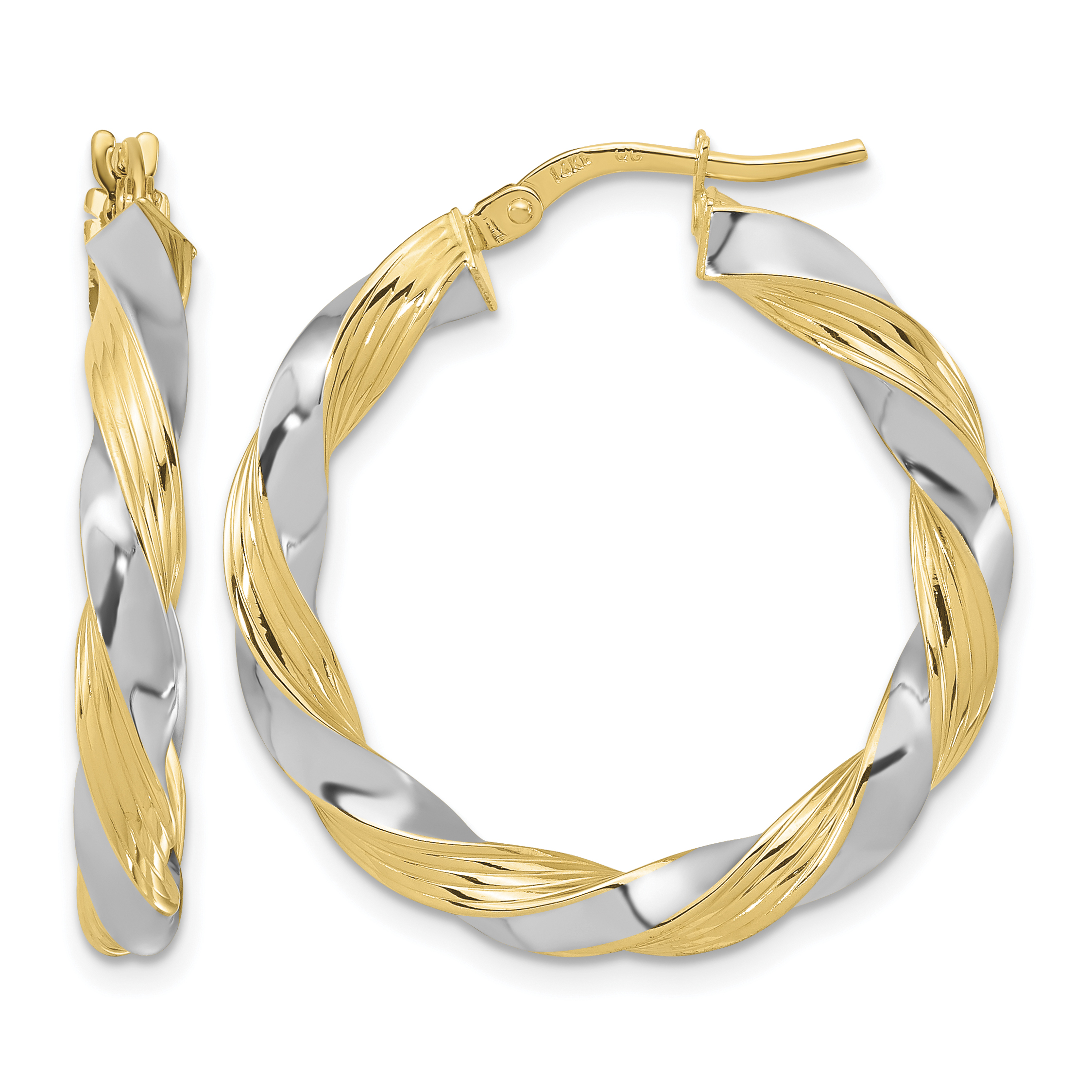 14k w/White Rhodium Polished Twisted Hoop Earrings (TF1968)