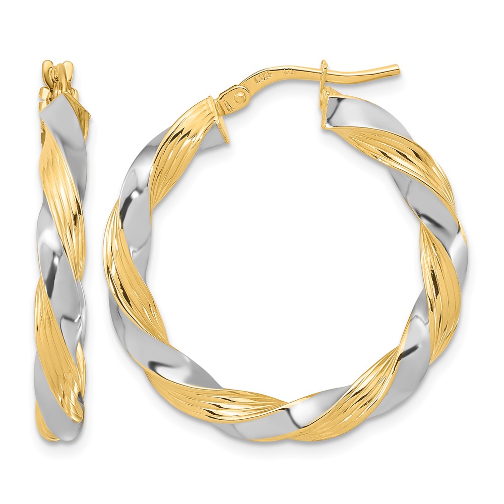 14k w/White Rhodium Polished Twisted Hoop Earrings (TF1968)